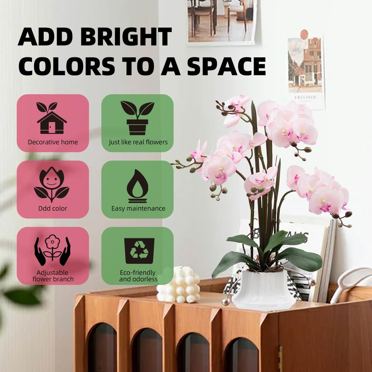 Artificial Orchid Flower Plant 20.9'' Real Touch Faux Orchids in Ceramic Vase Pink Fake Phalaenopsis Flower Arrangement Silk Orchids with Stems for Centerpiece Table Home Indoor Decor