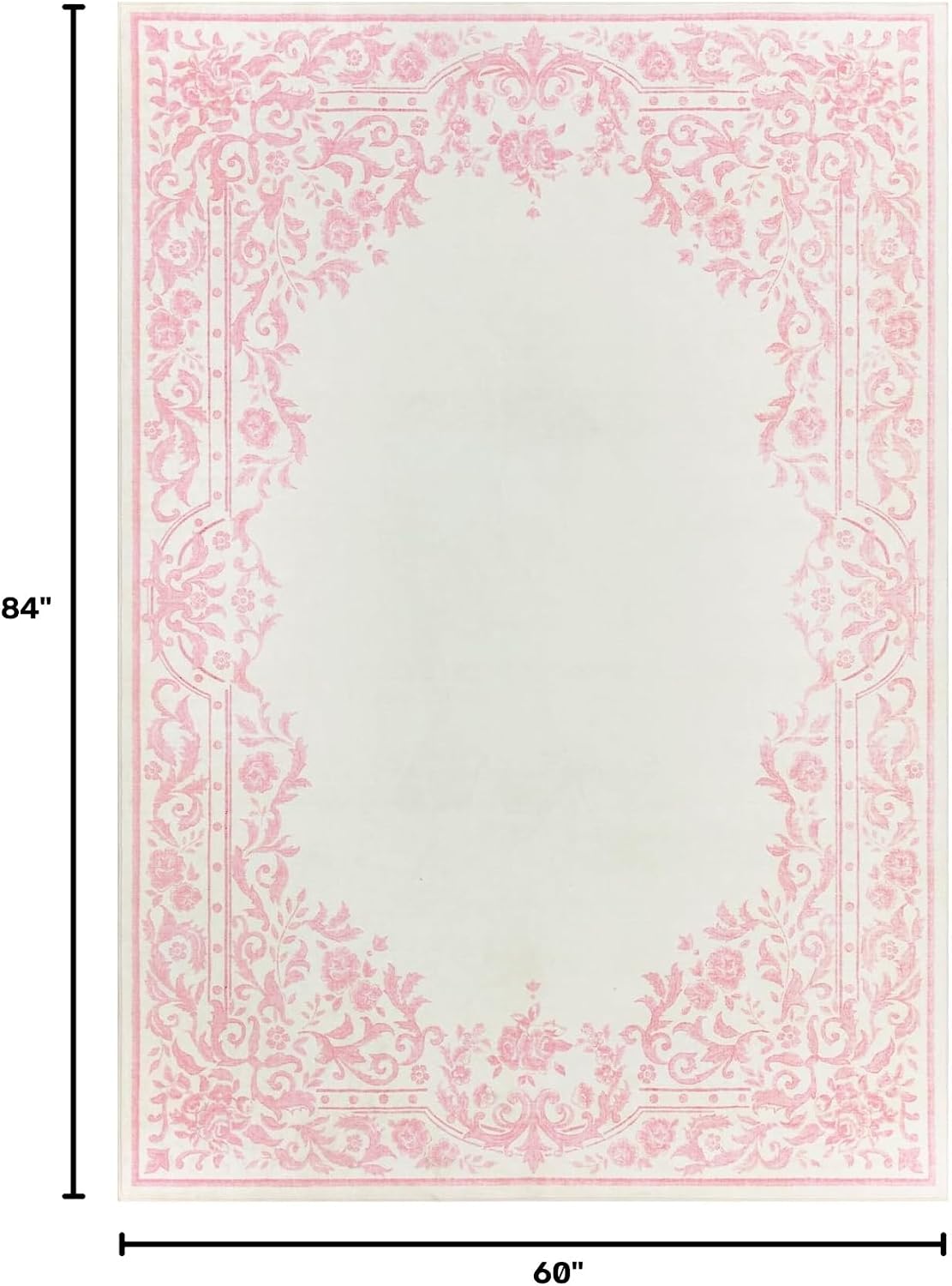 Washable 5x7 Rugs for Girls Bedroom, French Retro Non Slip Pink Rug