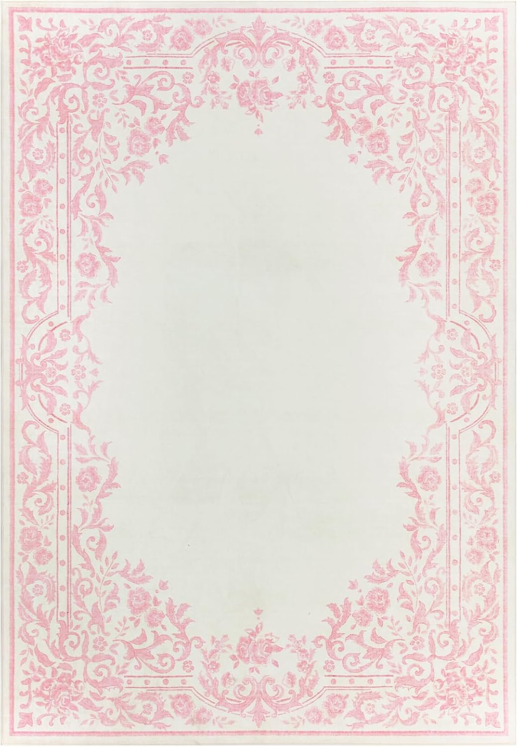 Washable 5x7 Rugs for Girls Bedroom, French Retro Non Slip Pink Rug