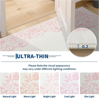 Washable 5x7 Rugs for Girls Bedroom, French Retro Non Slip Pink Rug