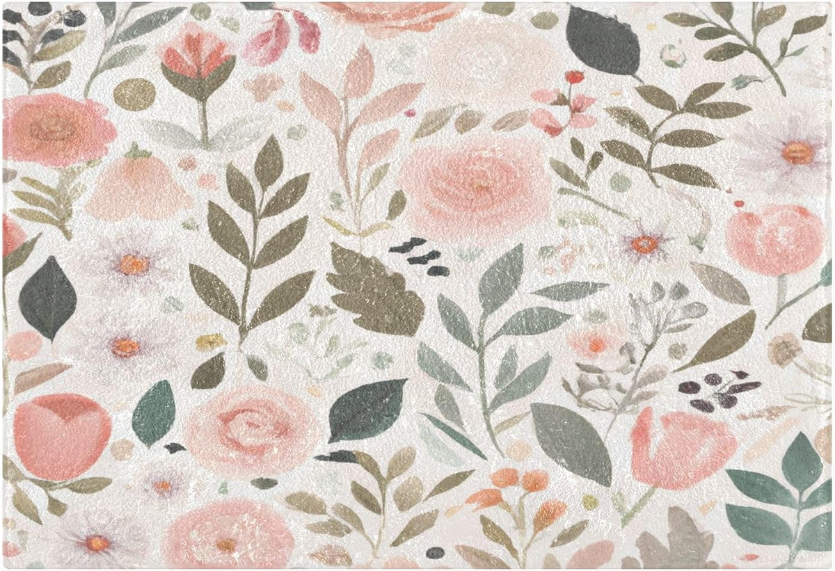 Pink Flowers Bathroom Mat Rug 24" x 16" Non Slip Super Absorbent Quick Dry Bath Mats for Bathtub Fluffy Rugs
