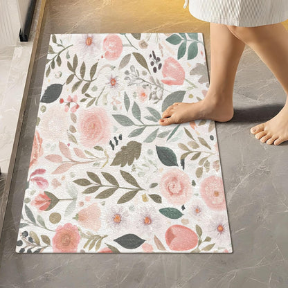 Pink Flowers Bathroom Mat Rug 24" x 16" Non Slip Super Absorbent Quick Dry Bath Mats for Bathtub Fluffy Rugs