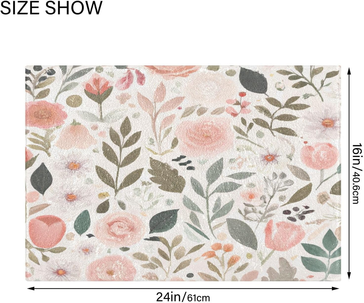 Pink Flowers Bathroom Mat Rug 24" x 16" Non Slip Super Absorbent Quick Dry Bath Mats for Bathtub Fluffy Rugs