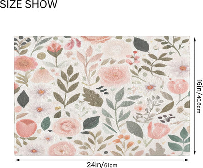 Pink Flowers Bathroom Mat Rug 24" x 16" Non Slip Super Absorbent Quick Dry Bath Mats for Bathtub Fluffy Rugs