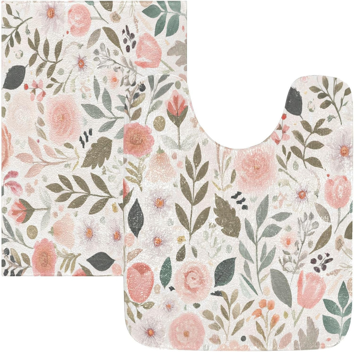 Pink Flowers Bathroom Mat Rug 24" x 16" Non Slip Super Absorbent Quick Dry Bath Mats for Bathtub Fluffy Rugs
