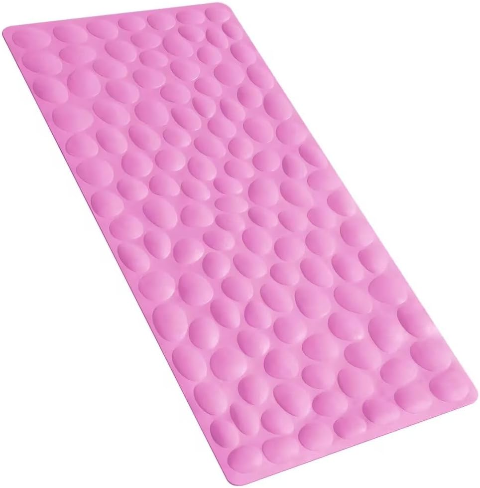Non-Slip Bathtub Mat Soft Rubber Bathroom Bathmat with Strong Suction Cups (Pink, 16x31.5 inch)
