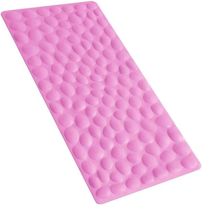 Non-Slip Bathtub Mat Soft Rubber Bathroom Bathmat with Strong Suction Cups (Pink, 16x31.5 inch)