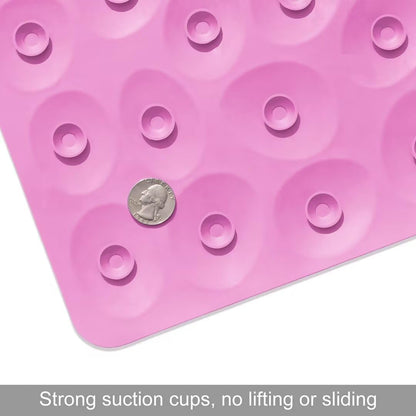Non-Slip Bathtub Mat Soft Rubber Bathroom Bathmat with Strong Suction Cups (Pink, 16x31.5 inch)