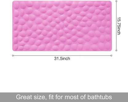 Non-Slip Bathtub Mat Soft Rubber Bathroom Bathmat with Strong Suction Cups (Pink, 16x31.5 inch)