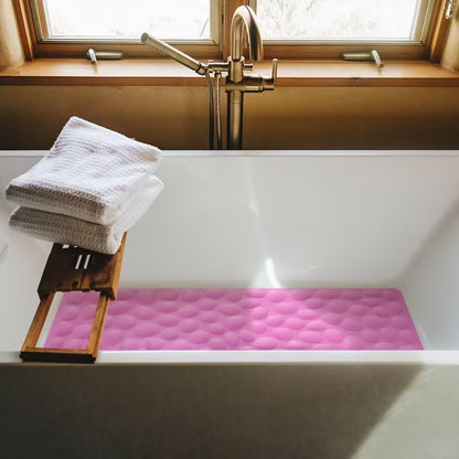 Non-Slip Bathtub Mat Soft Rubber Bathroom Bathmat with Strong Suction Cups (Pink, 16x31.5 inch)