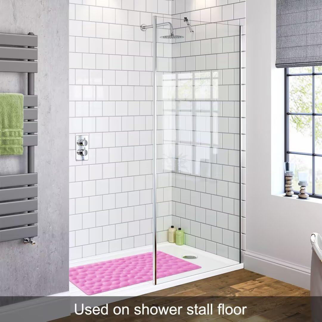 Non-Slip Bathtub Mat Soft Rubber Bathroom Bathmat with Strong Suction Cups (Pink, 16x31.5 inch)