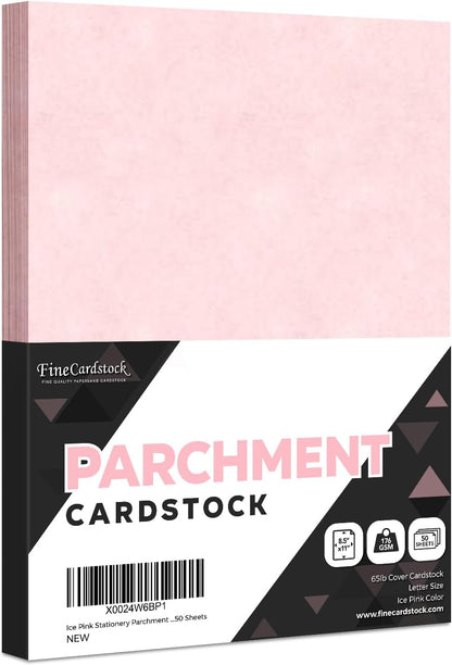 Ice Pink Stationery Parchment Recycled Paper | 65Lb Cover Cardstock | 8.5” x 11” Inches | 50 Sheets Per Pack
