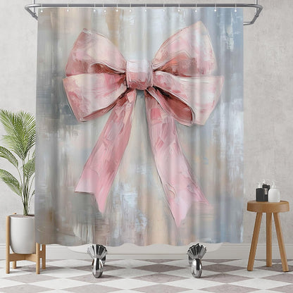 Pink Bow Shower Curtain - Cute Coquette Bowknot Shower Curtains for Bathroom - Waterproof Polyester Fabric with Hooks, 72X72inch