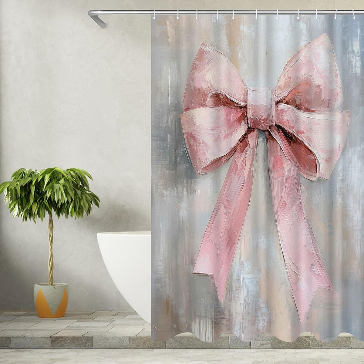 Pink Bow Shower Curtain - Cute Coquette Bowknot Shower Curtains for Bathroom - Waterproof Polyester Fabric with Hooks, 72X72inch