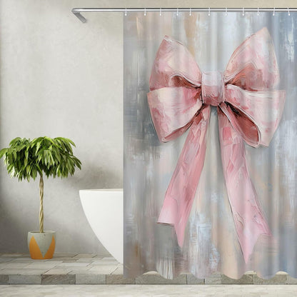 Pink Bow Shower Curtain - Cute Coquette Bowknot Shower Curtains for Bathroom - Waterproof Polyester Fabric with Hooks, 72X72inch