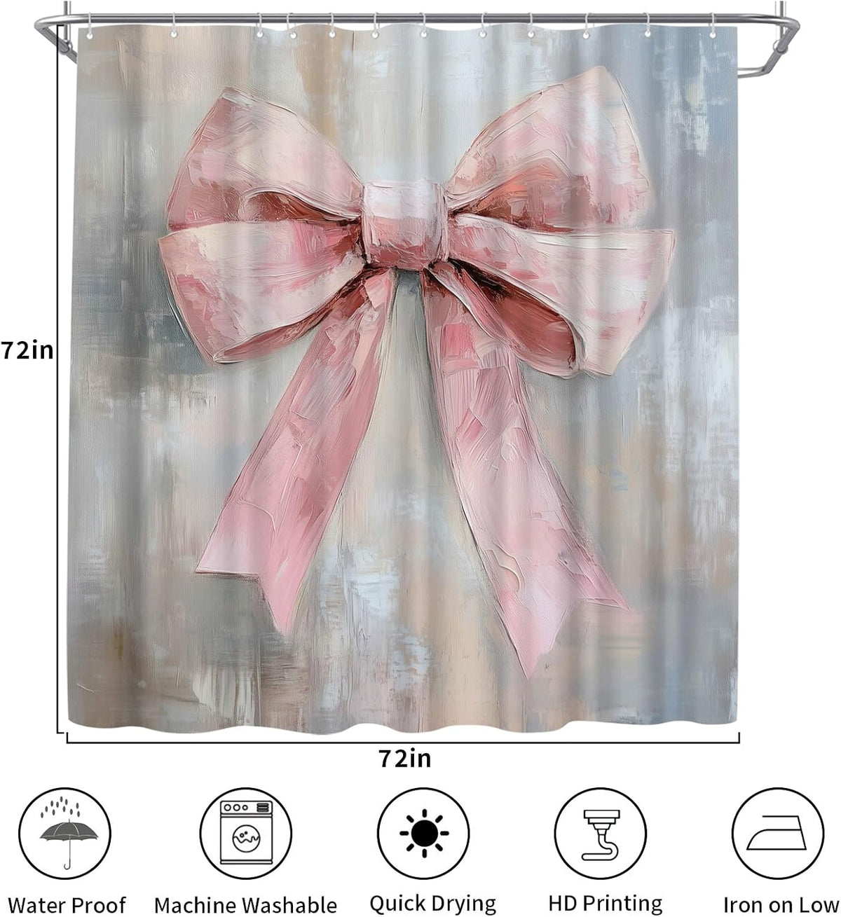Pink Bow Shower Curtain - Cute Coquette Bowknot Shower Curtains for Bathroom - Waterproof Polyester Fabric with Hooks, 72X72inch