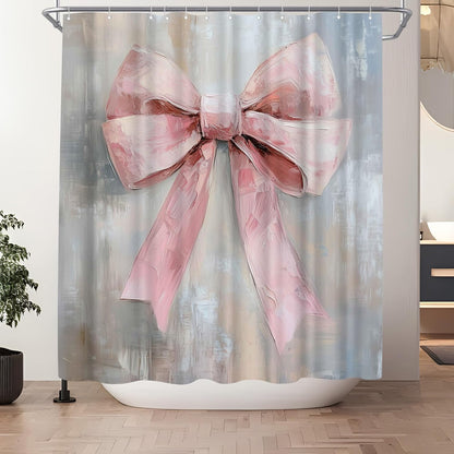 Pink Bow Shower Curtain - Cute Coquette Bowknot Shower Curtains for Bathroom - Waterproof Polyester Fabric with Hooks, 72X72inch