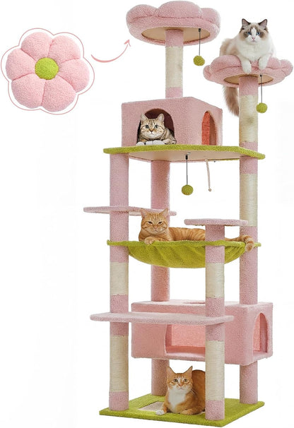 Flower Cat Tree 72" Cat Tower with Condos&Hammock for Large Cats