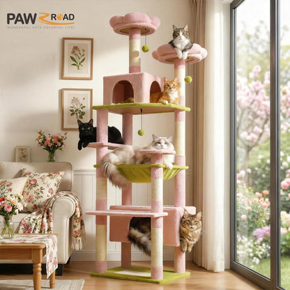 Flower Cat Tree 72" Cat Tower with Condos&Hammock for Large Cats