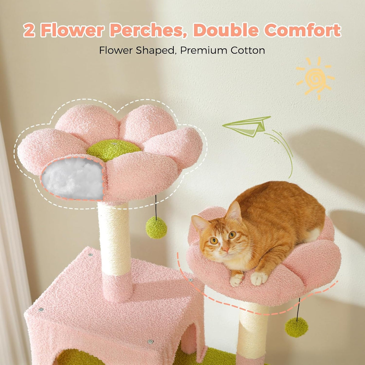Flower Cat Tree 72" Cat Tower with Condos&Hammock for Large Cats