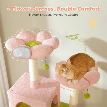 Flower Cat Tree 72" Cat Tower with Condos&Hammock for Large Cats