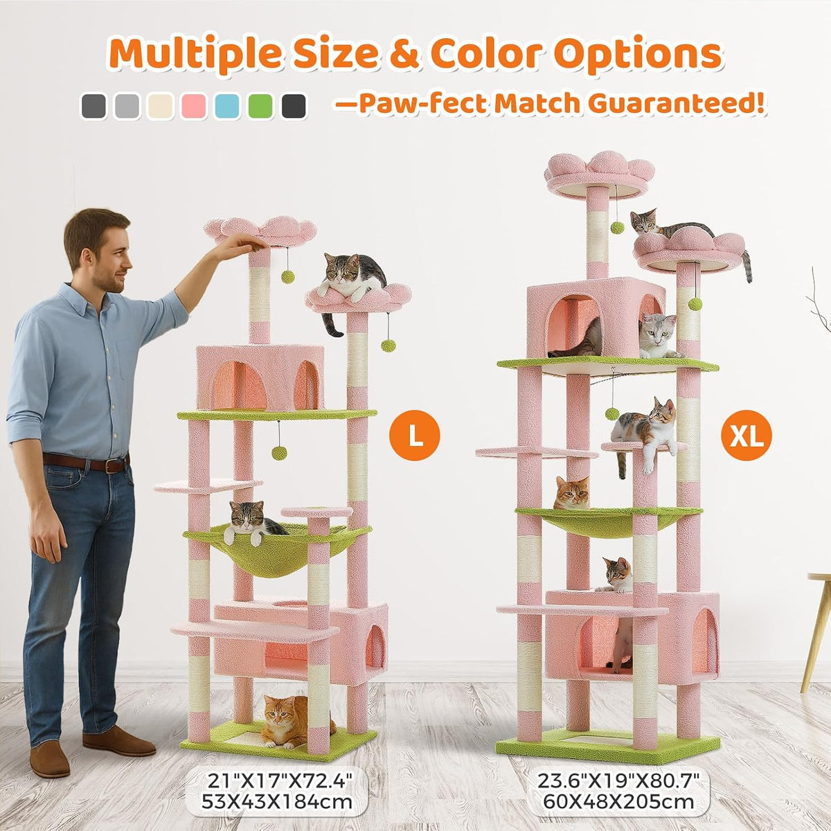 Flower Cat Tree 72" Cat Tower with Condos&Hammock for Large Cats