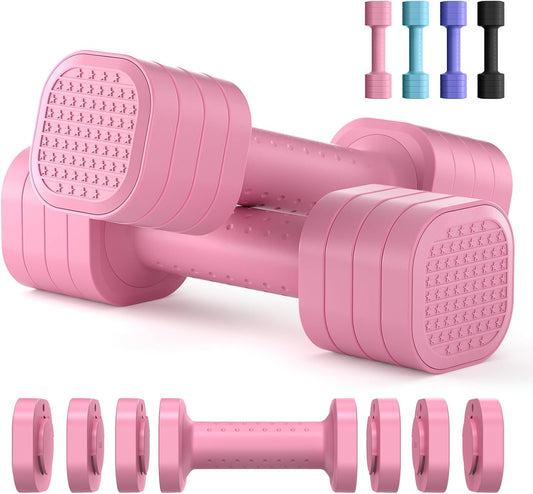 Adjustable Dumbbell Set, 4 in 1 Free Weight Dumbbell Set for Women, Hand Weight for Women at Home, Each 2lb 3lb 4lb 5lb with TPU Soft Rubber Handle for Home Gym Aquatic Fitness Equipment