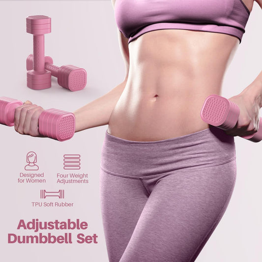 Adjustable Dumbbell Set, 4 in 1 Free Weight Dumbbell Set for Women, Hand Weight for Women at Home, Each 2lb 3lb 4lb 5lb with TPU Soft Rubber Handle for Home Gym Aquatic Fitness Equipment