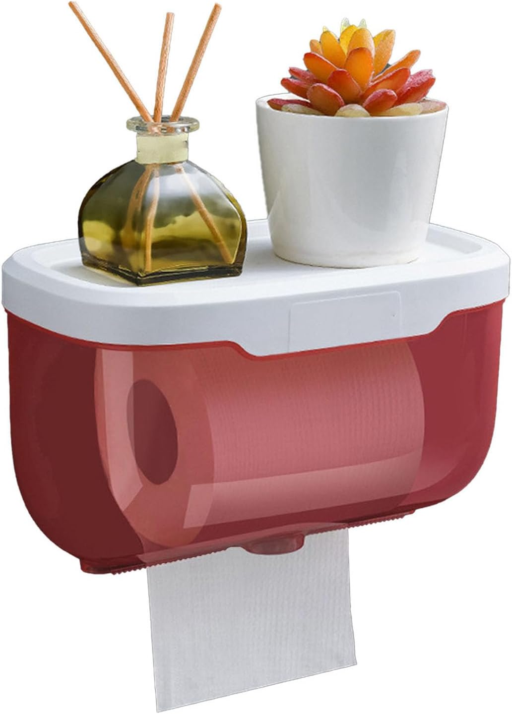 Wall Toilet Paper Holder with Cover, Plastic Transparent Full Covered Toilet Paper Roll Cover Toilet Paper Box Toilet Paper Protector for Bathroom Kitchen (Pink)
