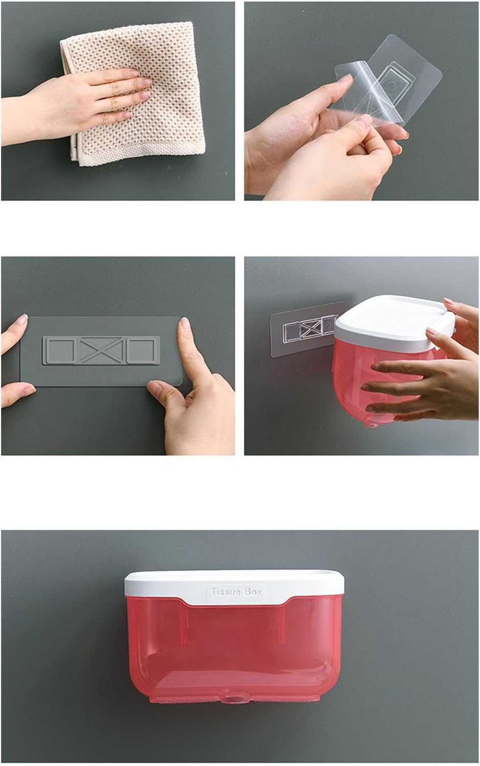 Wall Toilet Paper Holder with Cover, Plastic Transparent Full Covered Toilet Paper Roll Cover Toilet Paper Box Toilet Paper Protector for Bathroom Kitchen (Pink)
