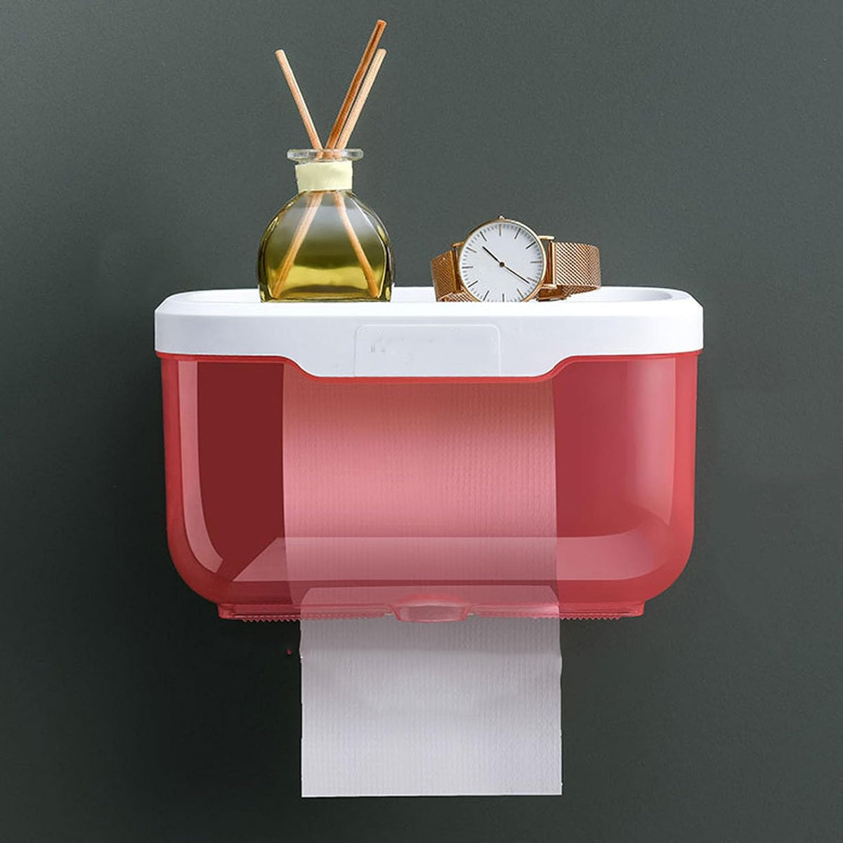 Wall Toilet Paper Holder with Cover, Plastic Transparent Full Covered Toilet Paper Roll Cover Toilet Paper Box Toilet Paper Protector for Bathroom Kitchen (Pink)