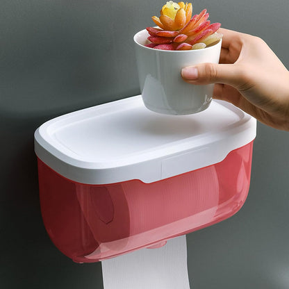Wall Toilet Paper Holder with Cover, Plastic Transparent Full Covered Toilet Paper Roll Cover Toilet Paper Box Toilet Paper Protector for Bathroom Kitchen (Pink)