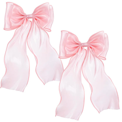 2Pcs Large Pink Bows for Hair, Light Pink Ribbon Bow Hairpin
