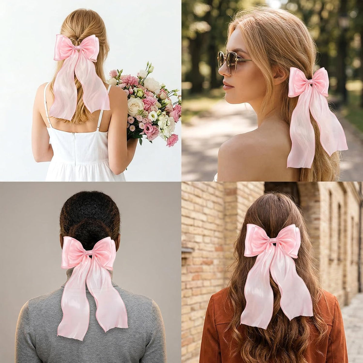 2Pcs Large Pink Bows for Hair, Light Pink Ribbon Bow Hairpin