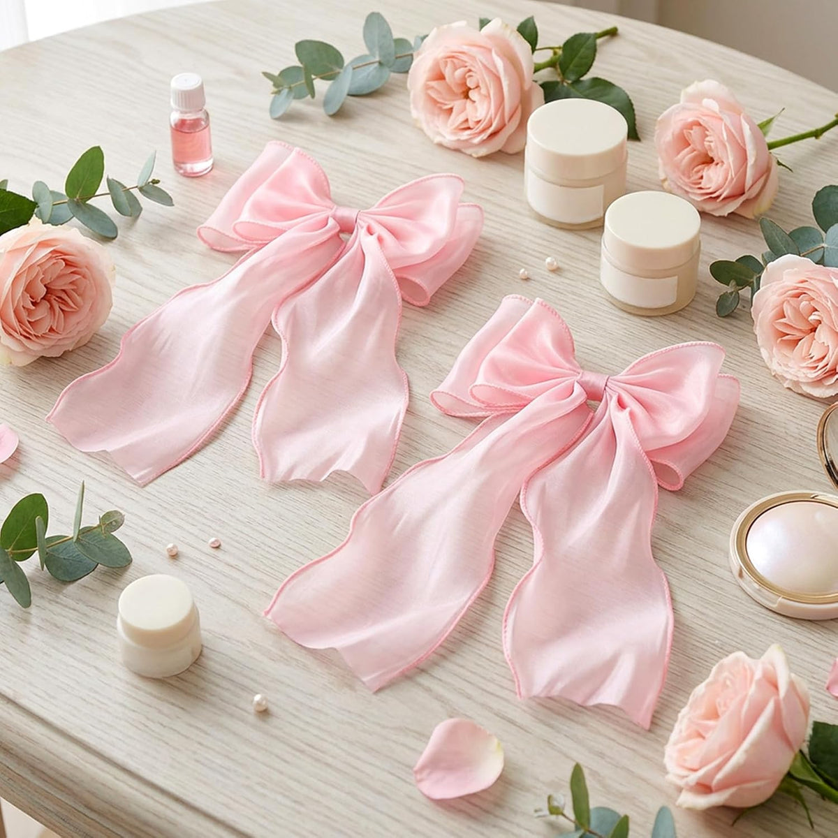 2Pcs Large Pink Bows for Hair, Light Pink Ribbon Bow Hairpin