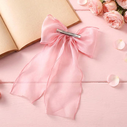 2Pcs Large Pink Bows for Hair, Light Pink Ribbon Bow Hairpin