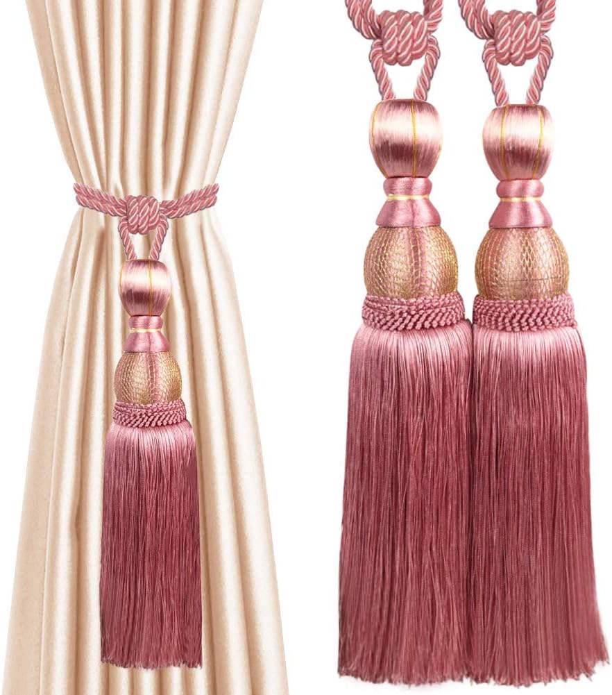 1 Pair Simple Elegant Curtain Cord Tie Drape Holdback Bedroom Curtain Buckle (Dark Pink)