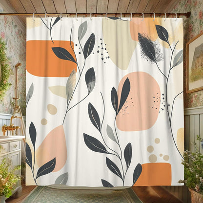 Abstract Shower Curtain, Modern Soft Peach Beige Leaf Bath Curtain for Bathroom Decor, Spring Summer Funky Minimalistic Waterproof Fabric Shower Curtain Set with Hooks 62x72 Inch
