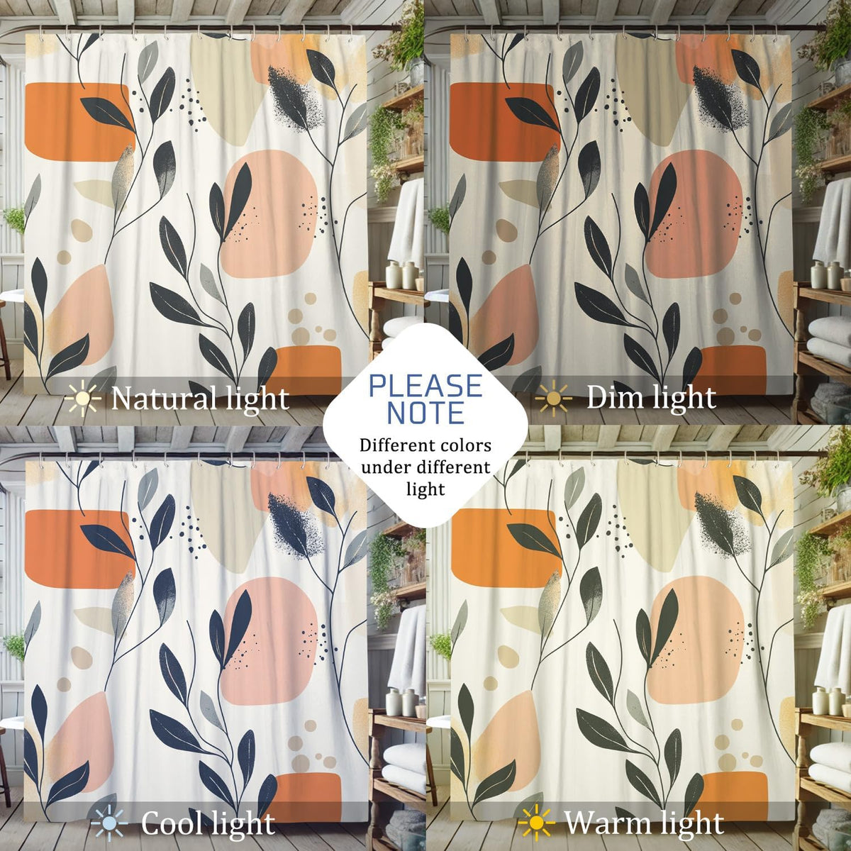 Abstract Shower Curtain, Modern Soft Peach Beige Leaf Bath Curtain for Bathroom Decor, Spring Summer Funky Minimalistic Waterproof Fabric Shower Curtain Set with Hooks 62x72 Inch