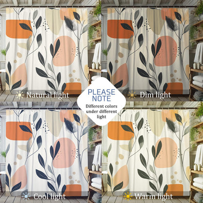 Abstract Shower Curtain, Modern Soft Peach Beige Leaf Bath Curtain for Bathroom Decor, Spring Summer Funky Minimalistic Waterproof Fabric Shower Curtain Set with Hooks 62x72 Inch