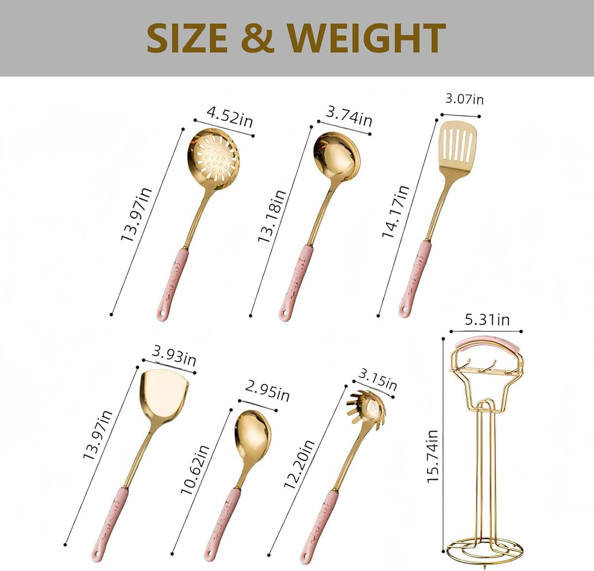 Gold Kitchen Utensils,7pieces Cooking Utensils Set,Kitchen Tools Set With Utensil Holder, Gold Kitchen Accessories,Dishwasher Safe, Easy To Clean(Pink)