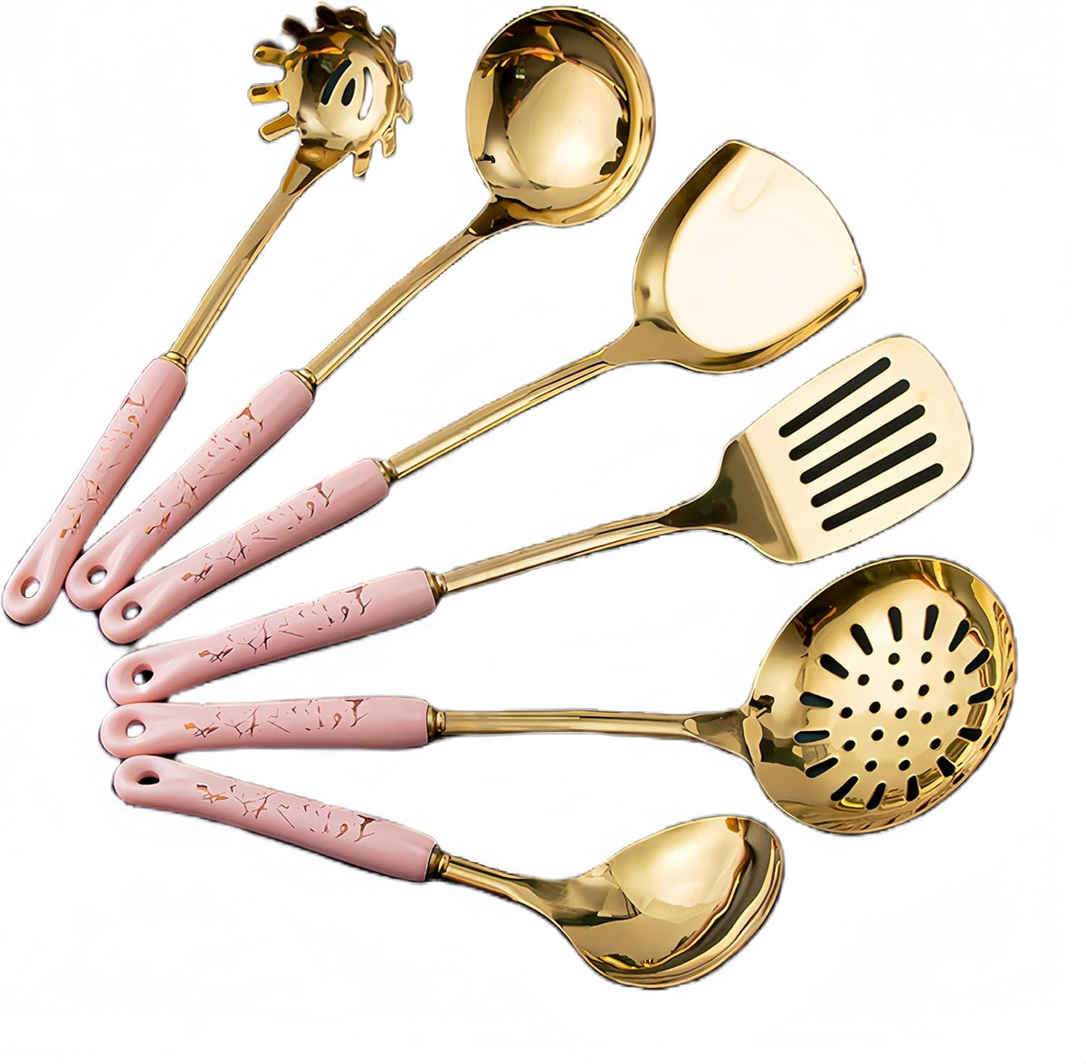 Gold Kitchen Utensils,7pieces Cooking Utensils Set,Kitchen Tools Set With Utensil Holder, Gold Kitchen Accessories,Dishwasher Safe, Easy To Clean(Pink)