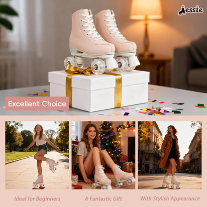 Women's & Men's Zebra Printed High-Top Roller-Skates, Four-Wheel Shiny Roller-Skates for Adult Youth Outdoor, with Shoes Bag