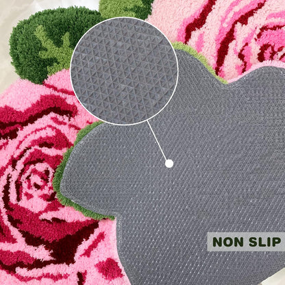 Rose Toilet Rug Pink 23.6"X27.5" Shaggy U Shaped Bathroom Rug,Water Absorbent Accent Mat for Bathroom Vanity, Washable Christmas Carpet Decor Bathtub/Shower