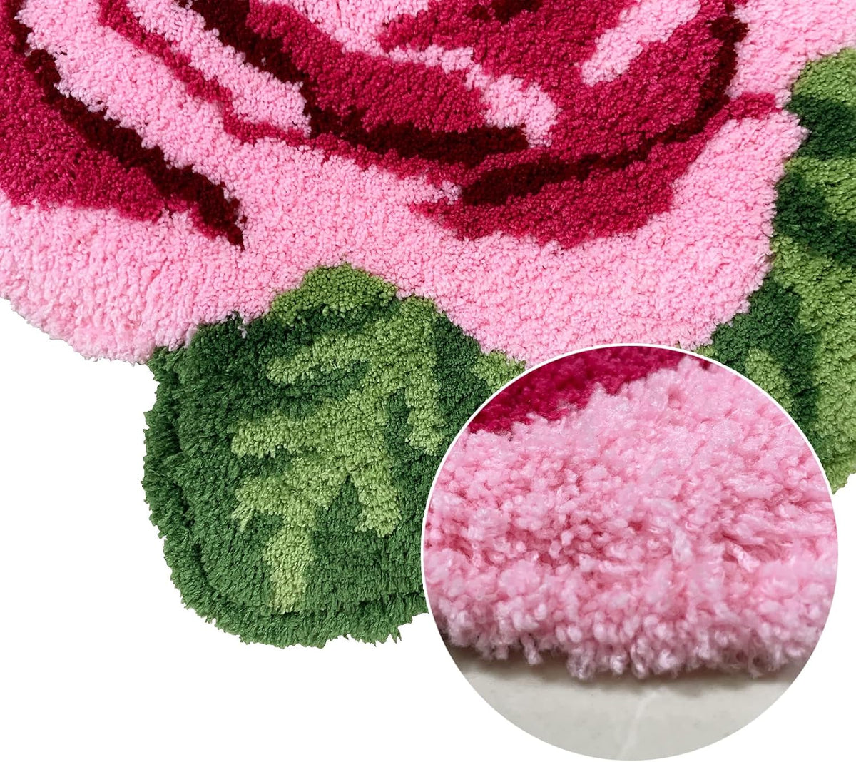 Rose Toilet Rug Pink 23.6"X27.5" Shaggy U Shaped Bathroom Rug,Water Absorbent Accent Mat for Bathroom Vanity, Washable Christmas Carpet Decor Bathtub/Shower