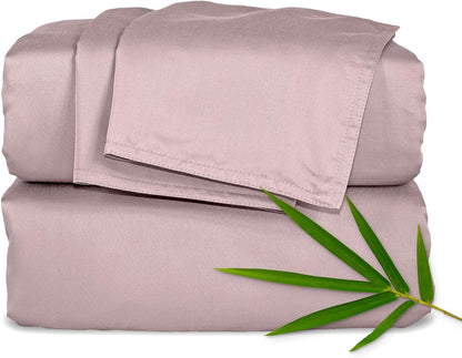 Queen Sheets, Genuine 100% Organic Viscose Derived from Bamboo Bed Sheet Set, Luxuriously Soft & Cooling, Double Stitching, 2 Year Quality Promise (Queen, Dusty Pink)