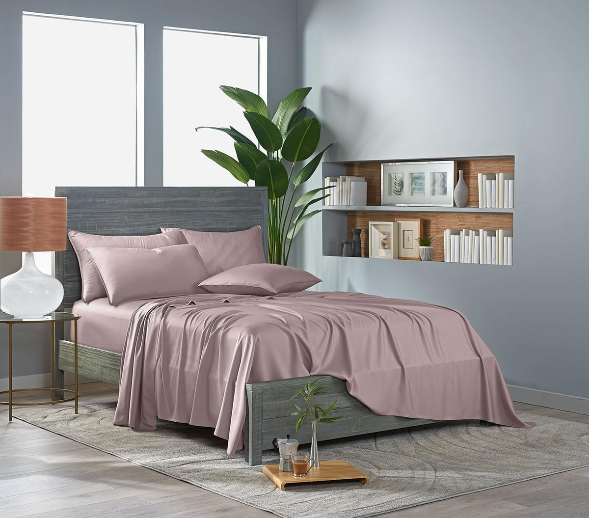 Queen Sheets, Genuine 100% Organic Viscose Derived from Bamboo Bed Sheet Set, Luxuriously Soft & Cooling, Double Stitching, 2 Year Quality Promise (Queen, Dusty Pink)