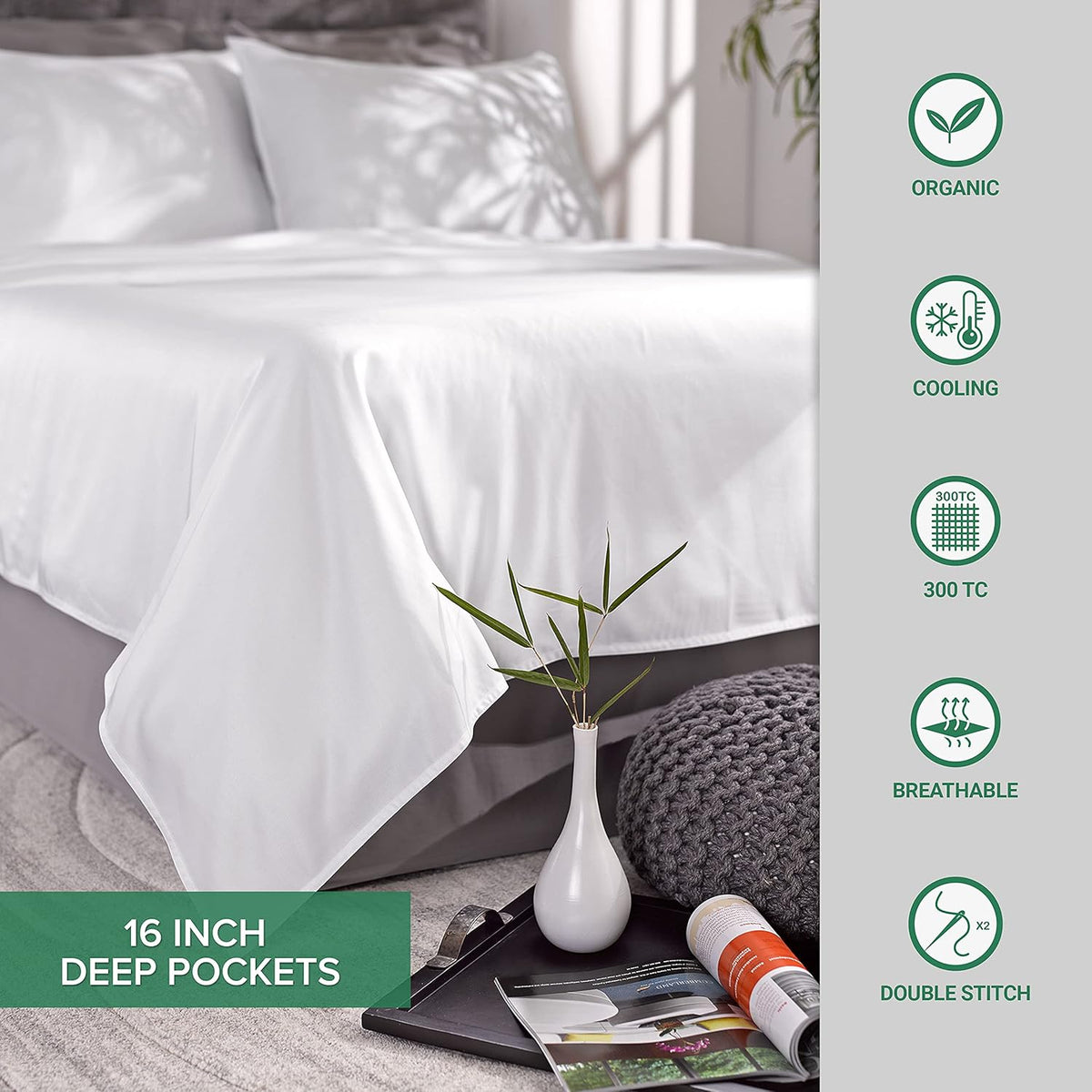 Queen Sheets, Genuine 100% Organic Viscose Derived from Bamboo Bed Sheet Set, Luxuriously Soft & Cooling, Double Stitching, 2 Year Quality Promise (Queen, Dusty Pink)
