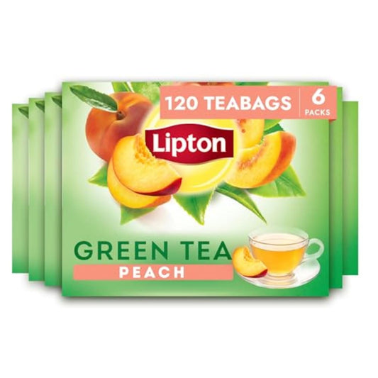 Peach Green Tea 6-Pack Flavored Tea Bags with Caffeine and Flavonoids, 120 Count Unsweetened Hot or Iced Tea Bags for Tea Lovers, Rainforest Alliance Certified