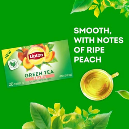 Peach Green Tea 6-Pack Flavored Tea Bags with Caffeine and Flavonoids, 120 Count Unsweetened Hot or Iced Tea Bags for Tea Lovers, Rainforest Alliance Certified